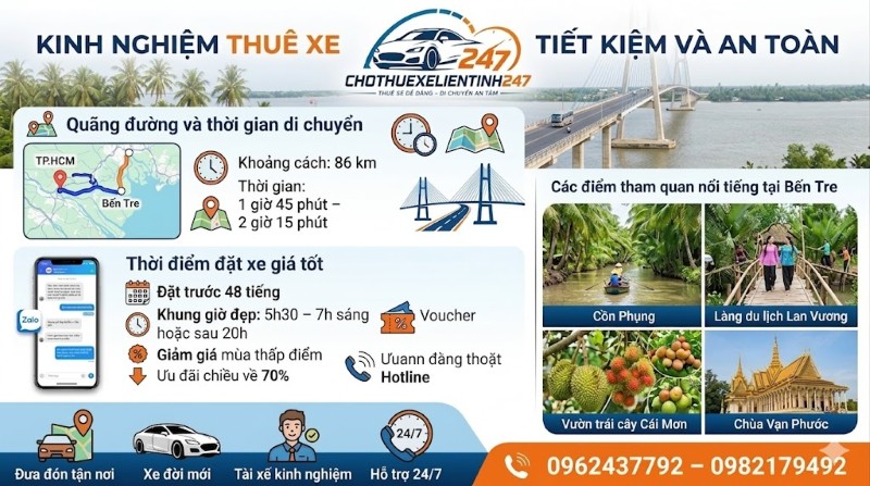 Một số kinh nghiệm khi thuê xe đi Bến Tre tiết kiệm và an toàn