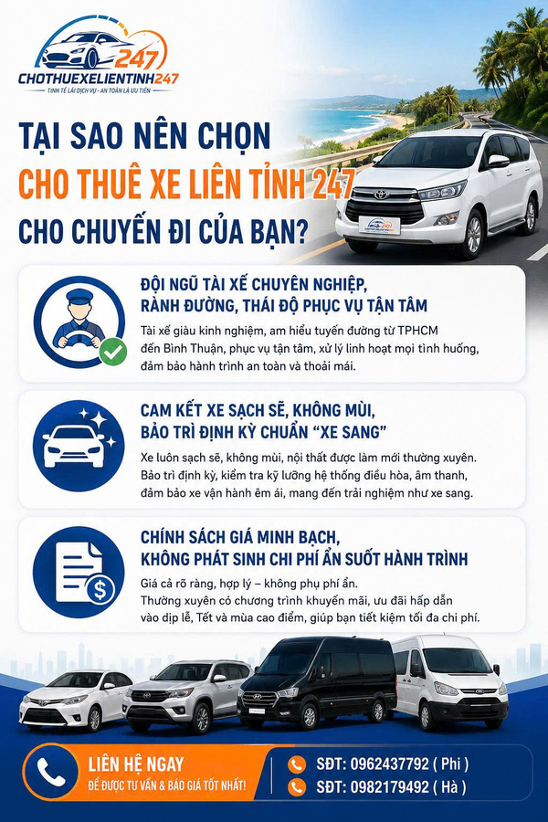 Tại sao nên chọn Cho Thuê Xe Liên Tỉnh 247 cho chuyến đi của bạn?