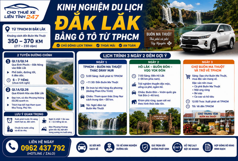 Kinh nghiệm du lịch Đắk Lắk bằng ô tô từ TPHCM Kinh nghiệm du lịch Đắk Lắk bằng ô tô từ TPHCM