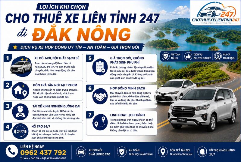 Lợi ích khi chọn Cho Thuê Xe Liên Tỉnh 247 đi Đắk Nông