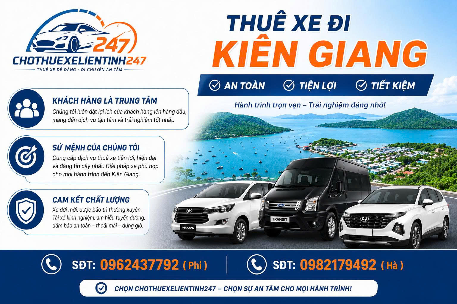Dịch vụ thuê xe đi Kiên Giang tại chothuexelientinh247.com
