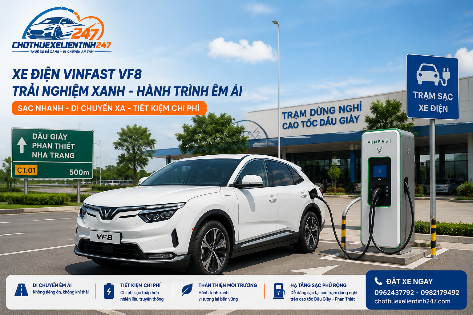 Xe điện VinFast VF8 thuê đi Nha Trang tại chothuexelientinh247.com