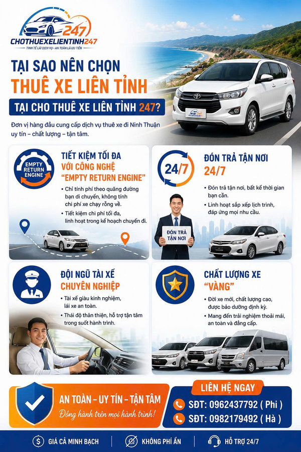 Tại sao nên chọn dịch vụ thuê xe liên tỉnh tại Cho Thuê Xe Liên Tỉnh 247?