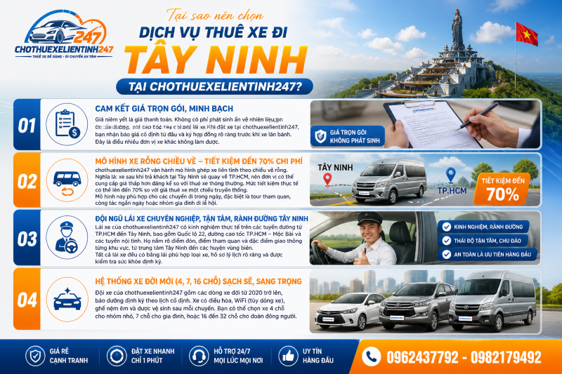 4 lợi ích thiết thực từ dịch vụ cho thuê xe đi Tây Ninh tại chothuexelientinh247