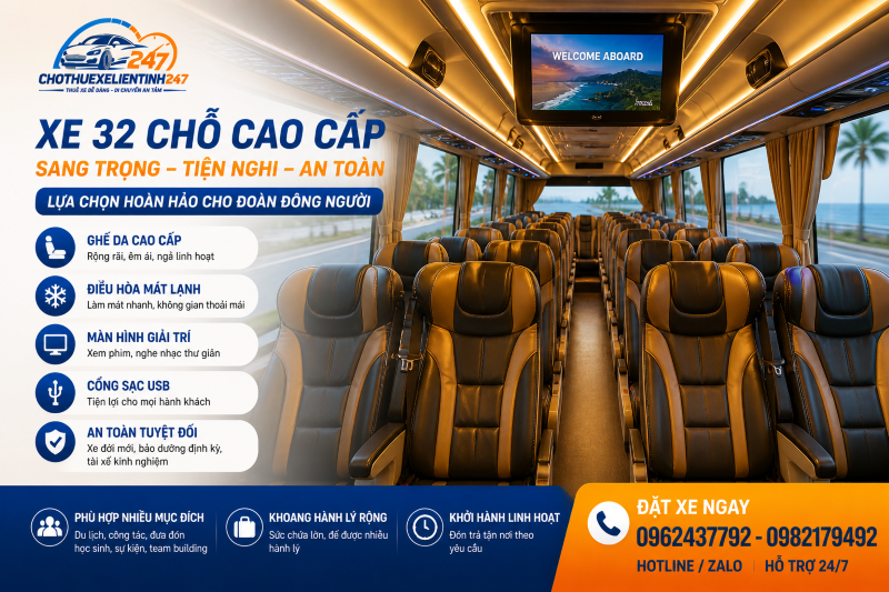 Xe 32 chỗ cao cấp cho thuê đi Vũng Tàu tại chothuexelientinh247.com