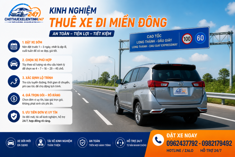 Xe thuê đi Miền Đông chạy trên cao tốc Long Thành Dầu Giây
