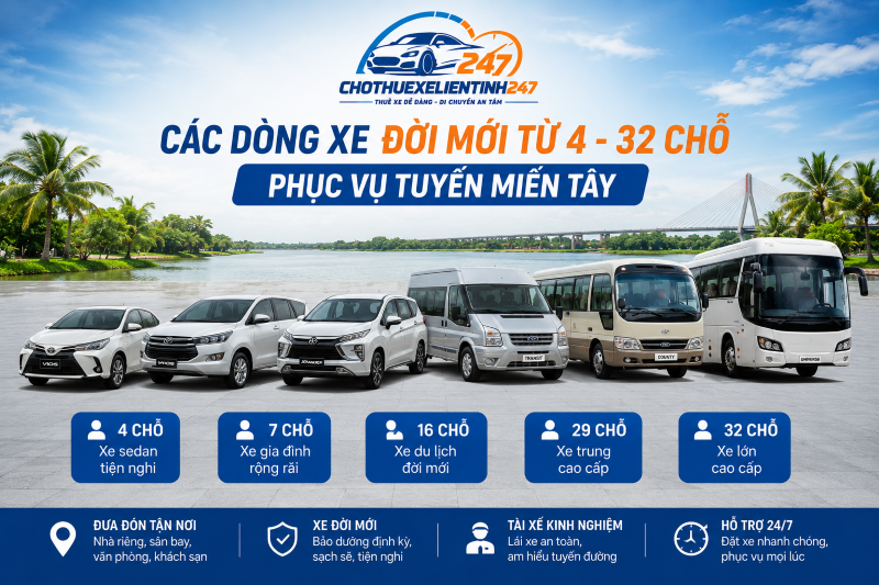 Đội xe tại chothuexelientinh247 phục vụ tuyến về miền tây khách hàng 