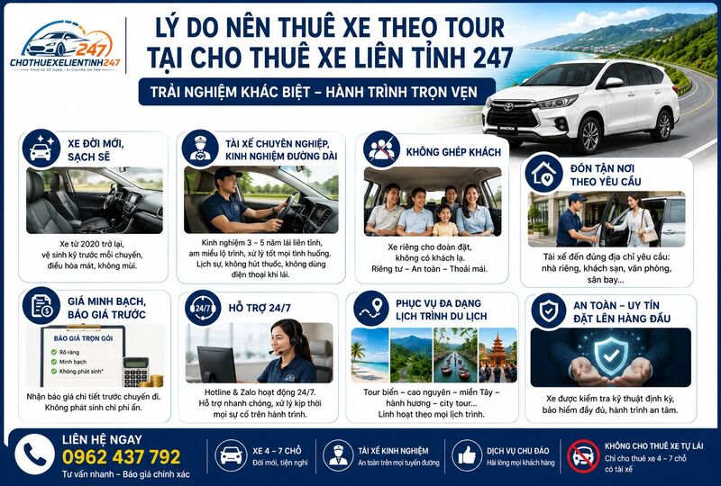 Lý do nên thuê xe theo tour tại Cho Thuê Xe Liên Tỉnh 247 Lý do nên thuê xe theo tour tại Cho Thuê Xe Liên Tỉnh 247