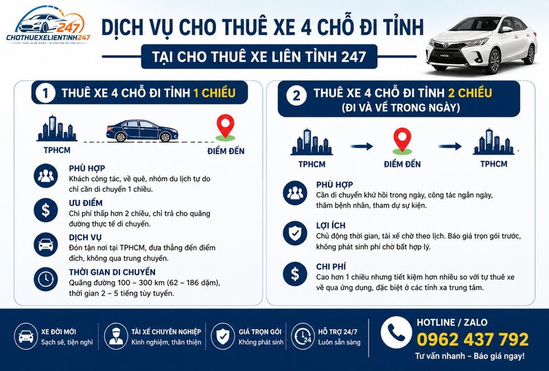 Dịch vụ cho thuê xe 4 chỗ đi tỉnh tại Cho Thuê Xe Liên Tỉnh 247 Dịch vụ cho thuê xe 4 chỗ đi tỉnh tại Cho Thuê Xe Liên Tỉnh 247