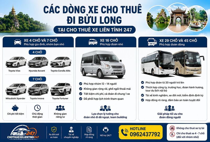 Các dòng xe cho thuê đi Bửu Long tại Cho Thuê Xe Liên Tỉnh 247 Các dòng xe cho thuê đi Bửu Long tại Cho Thuê Xe Liên Tỉnh 247