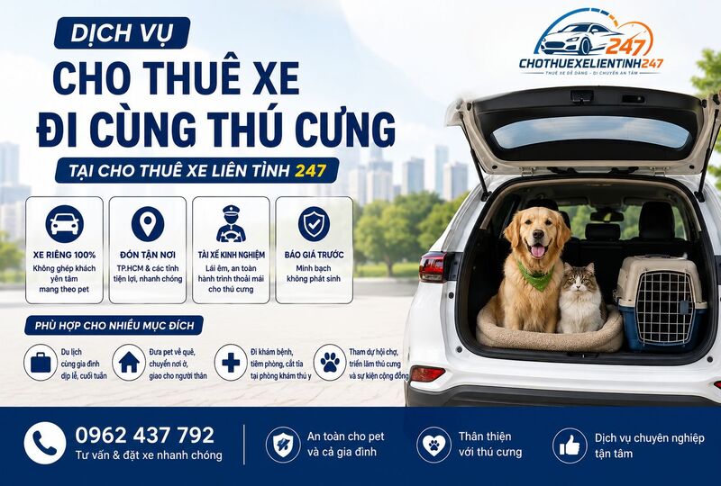 Dịch vụ cho thuê xe đi cùng thú cưng tại Cho Thuê Xe Liên Tỉnh 247 Dịch vụ cho thuê xe đi cùng thú cưng tại Cho Thuê Xe Liên Tỉnh 247