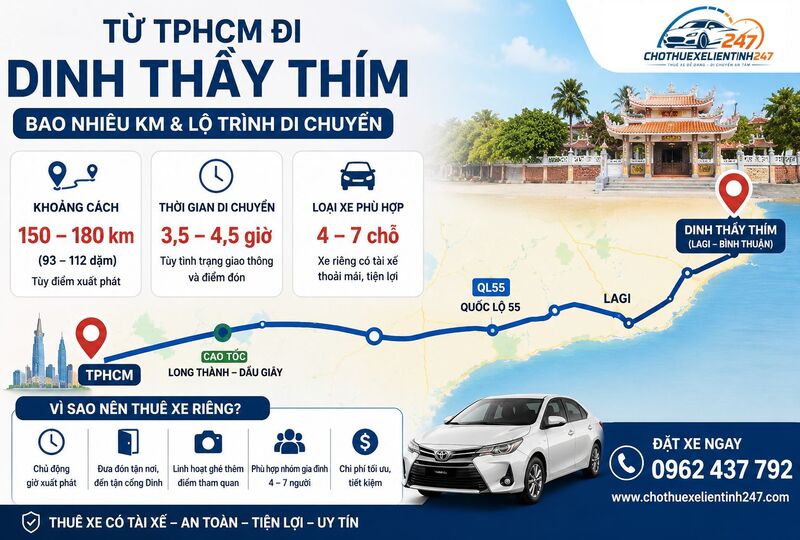 Từ TPHCM thuê xe đi Dinh Thầy Thím bao nhiêu km và lộ trình di chuyển Từ TPHCM thuê xe đi Dinh Thầy Thím bao nhiêu km và lộ trình di chuyển