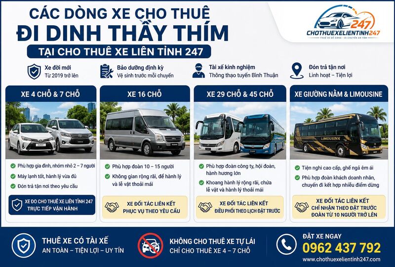 Các dòng xe cho thuê đi Dinh Thầy Thím tại Cho Thuê Xe Liên Tỉnh 247 Các dòng xe cho thuê đi Dinh Thầy Thím tại Cho Thuê Xe Liên Tỉnh 247