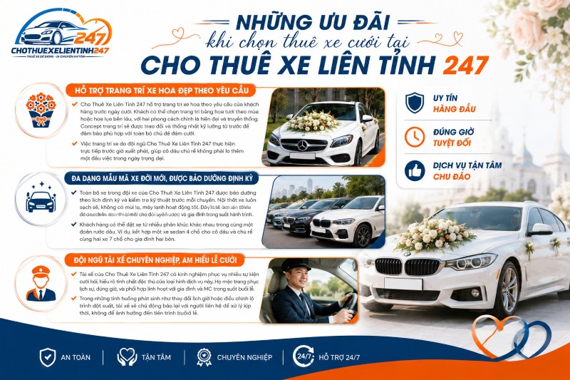 Những ưu đãi khi chọn thuê xe cưới tại Cho Thuê Xe Liên Tỉnh 247 Những ưu đãi khi chọn thuê xe cưới tại Cho Thuê Xe Liên Tỉnh 247
