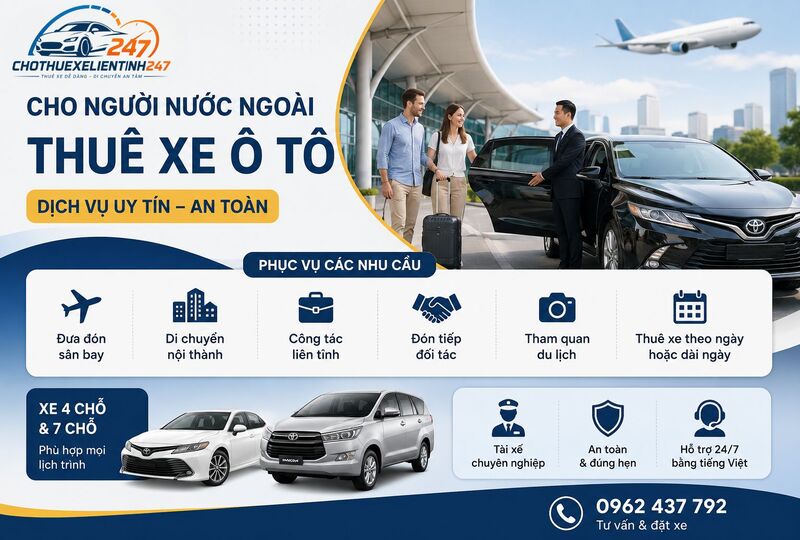 Dịch vụ cho người nước ngoài thuê xe ô tô tại Cho Thuê Xe Liên Tỉnh 247 Dịch vụ cho người nước ngoài thuê xe ô tô tại Cho Thuê Xe Liên Tỉnh 247