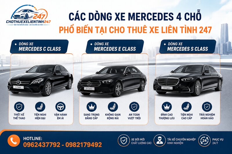 Các dòng xe Mercedes 4 chỗ phổ biến tại Cho Thuê Xe Liên Tỉnh 247 Các dòng xe Mercedes 4 chỗ phổ biến tại Cho Thuê Xe Liên Tỉnh 247