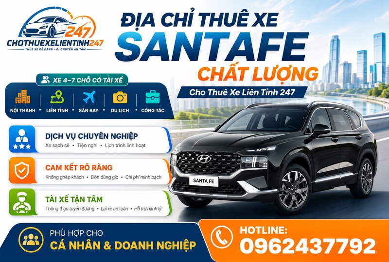 Địa chỉ cho thuê xe Santafe chất lượng tại Cho thuê xe liên tỉnh 247 Địa chỉ cho thuê xe Santafe chất lượng tại Cho thuê xe liên tỉnh 247