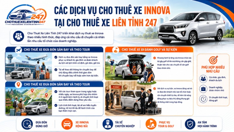Các dịch vụ cho thuê xe Toyota Innova tại Cho thuê xe liên tỉnh 247 Các dịch vụ cho thuê xe Toyota Innova tại Cho thuê xe liên tỉnh 247