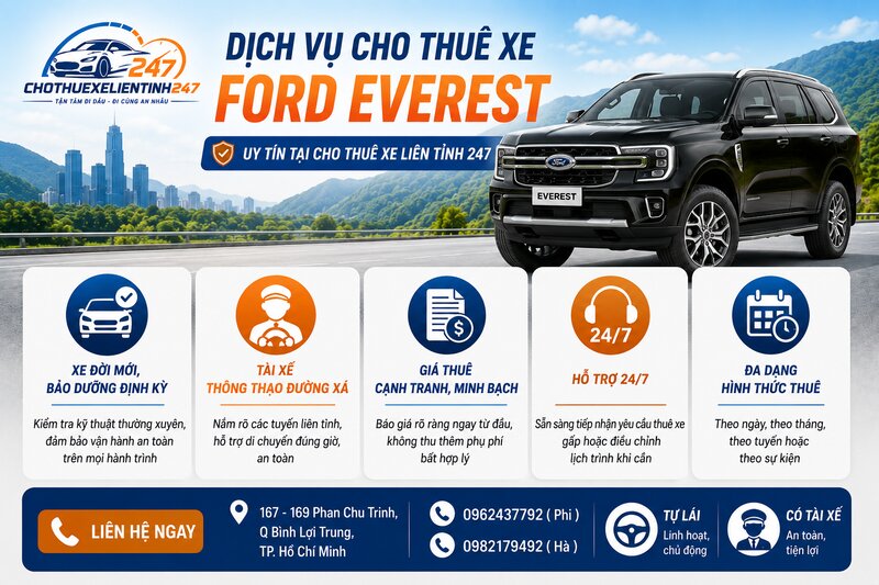 Dịch vụ cho thuê xe Ford Everest uy tín tại Cho thuê xe liên tỉnh 247 Dịch vụ cho thuê xe Ford Everest uy tín tại Cho thuê xe liên tỉnh 247